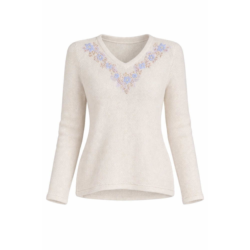 Vintage Liz Claiborne‎ Lizwear Womens M Embroidered Floral Knit Sweater Cream